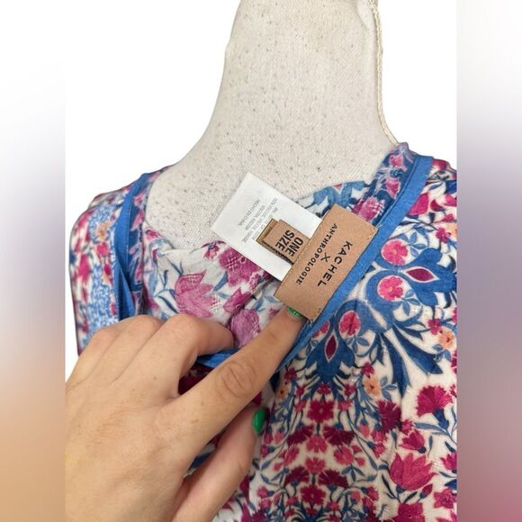 Kachel x Anthropologie Amalia Cocoon Kimono Pink Blue Floral One Size Bohemian - Picture 5 of 5